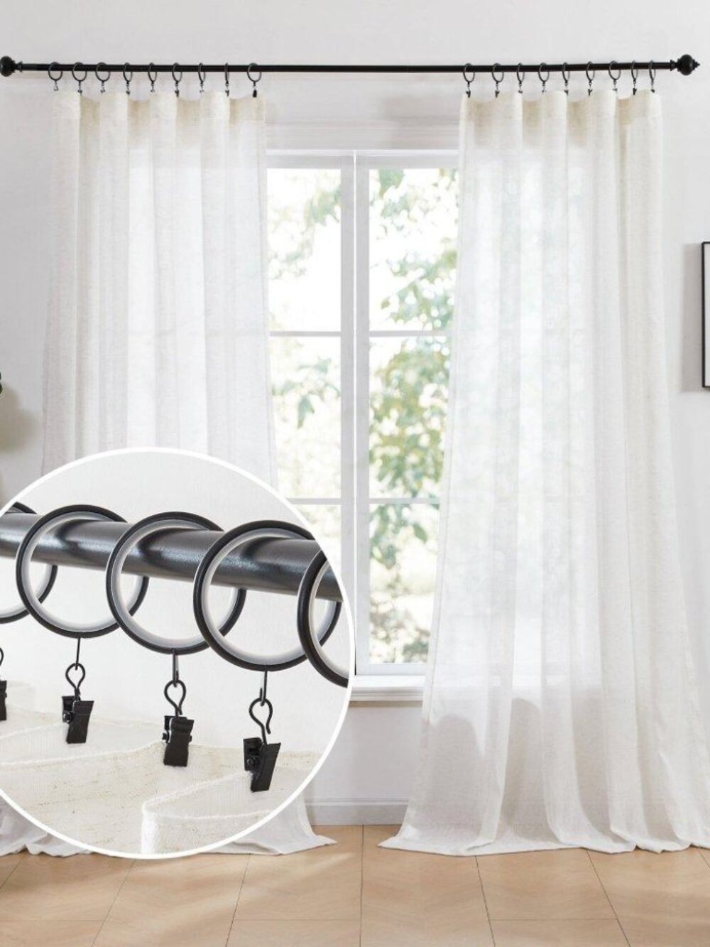 Black Curtain Rings with Clips 1.5 Inch Set of 27 Drapery Hooks Metal